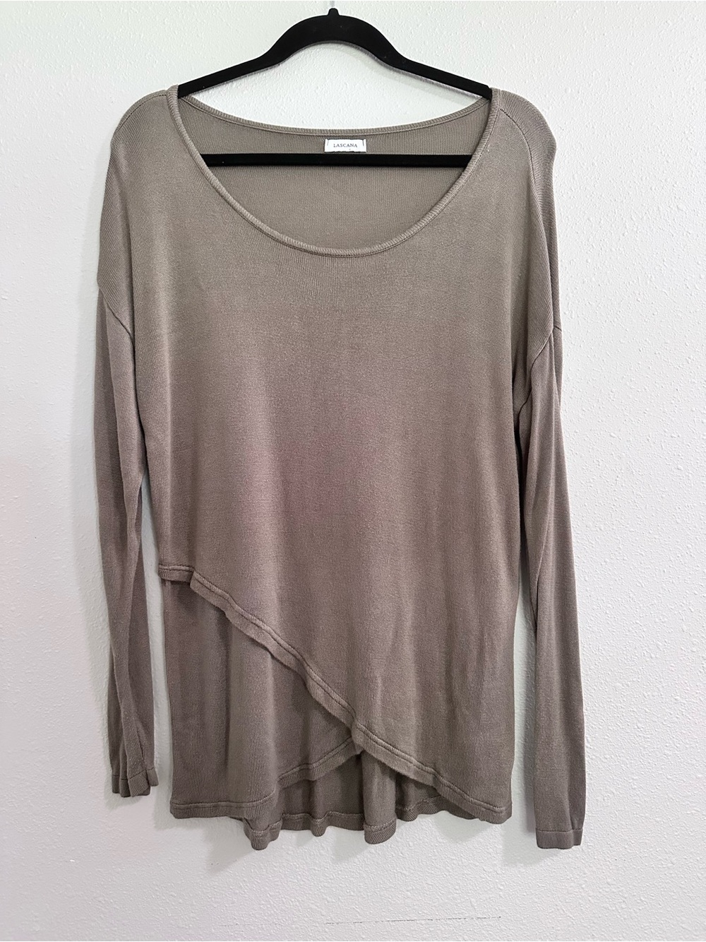 LACAUSA Taupe Layered Asymmetrical Long Sleeve Top